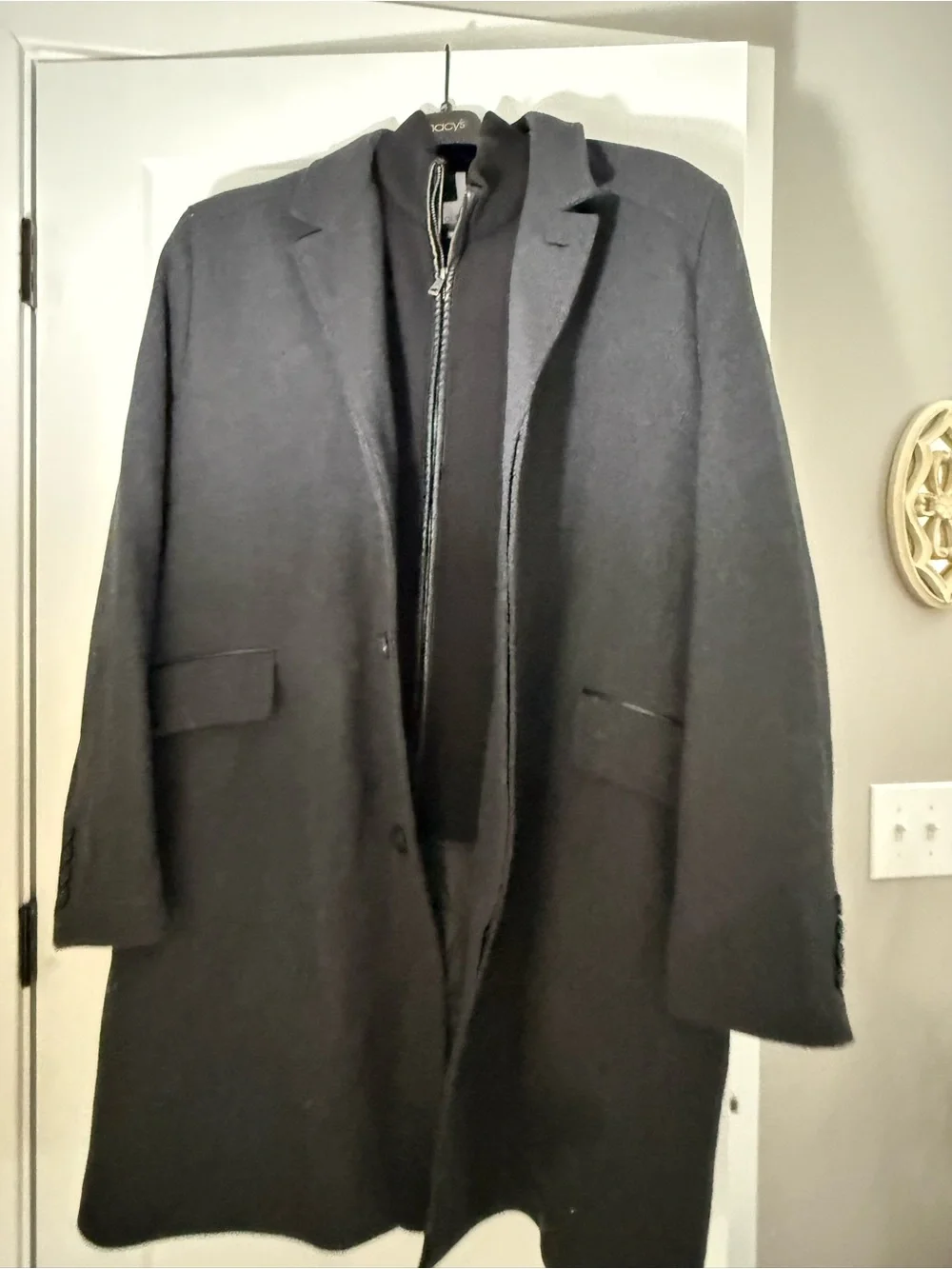 Cole Haan Men's Black Pea Coat with Inner Zip Layer